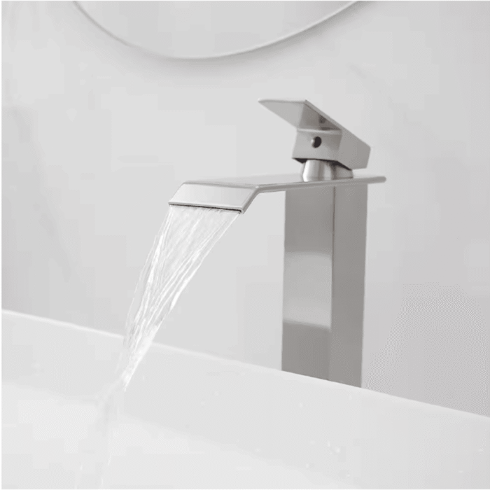 Waterfall Single Hole Single Handle Bathroom Vessel Sink Faucet With Pop-up Drain Assembly in Brushed Nickel