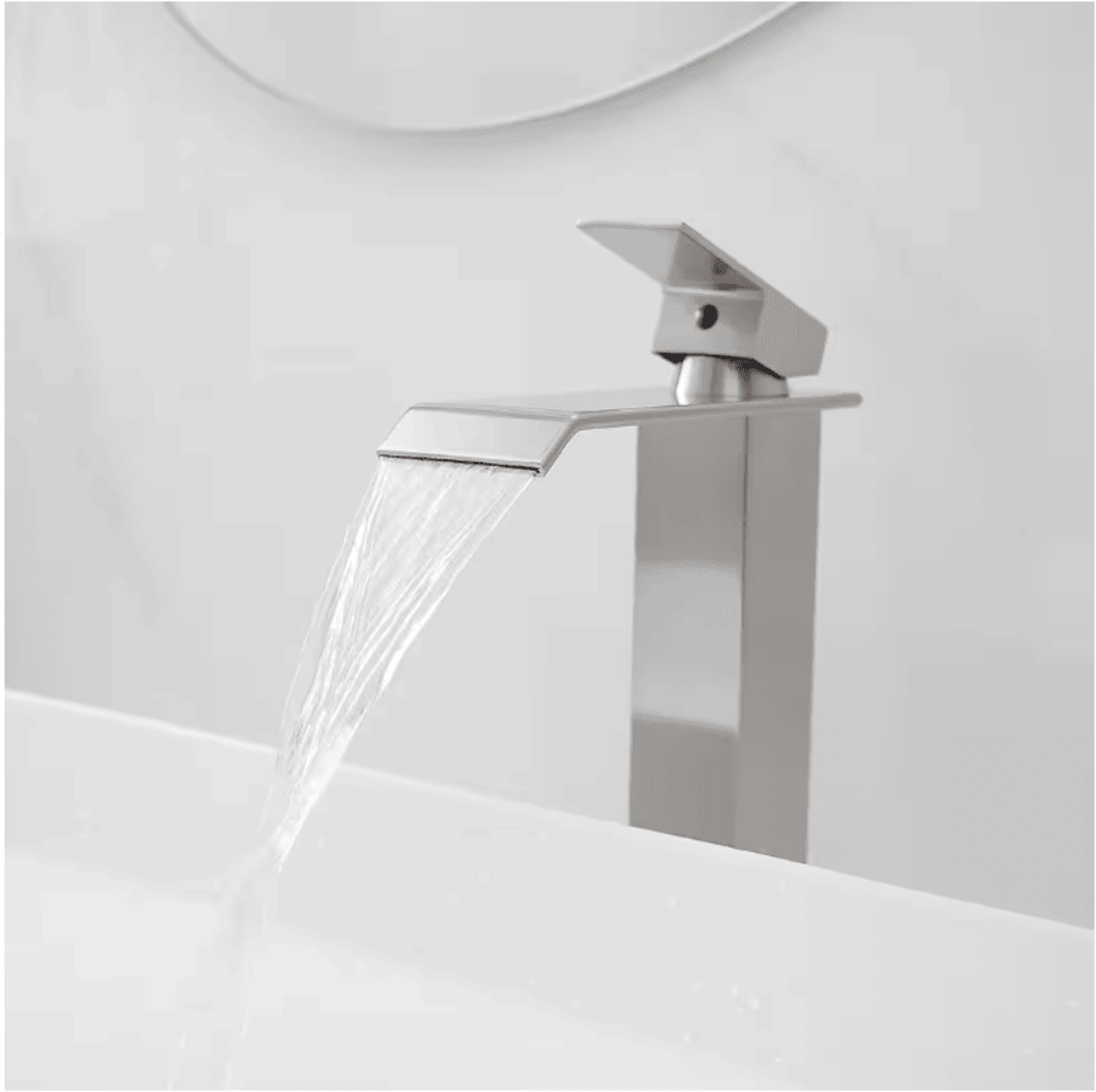 Waterfall Single Hole Single Handle Bathroom Vessel Sink Faucet With Pop-up Drain Assembly in Brushed Nickel