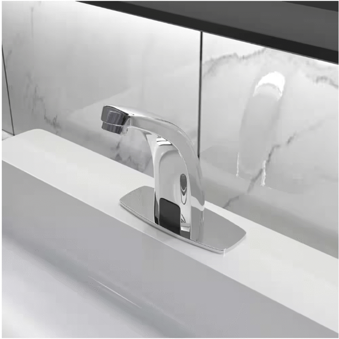 Automatic Sensor Touchless Bathroom Sink Faucet With Deck Plate In Polished Chrome