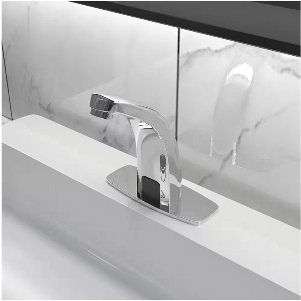 Automatic Sensor Touchless Bathroom Sink Faucet With Deck Plate In Polished Chrome