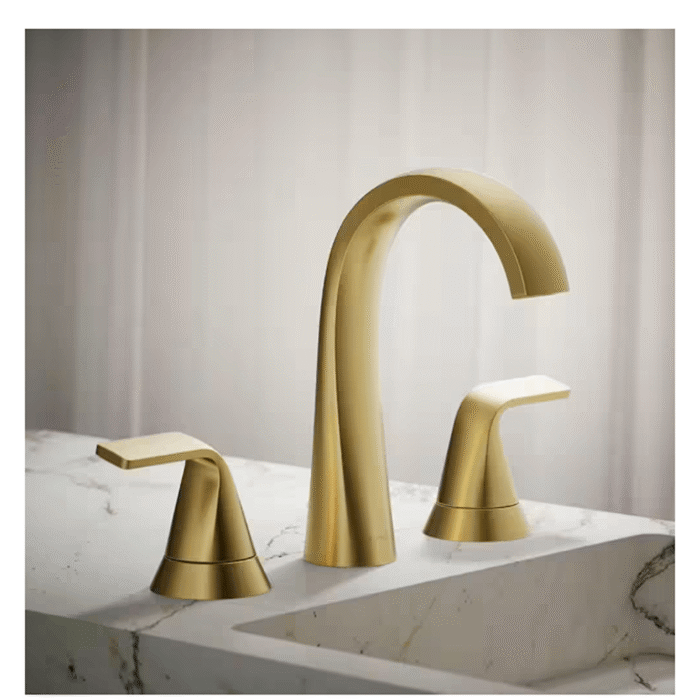 Cursiva 8 in. Widespread Double Handle Bathroom Faucet in Vibrant Brushed Moderne Brass