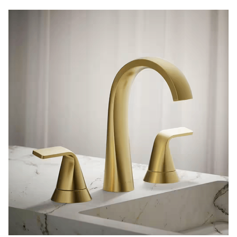 Cursiva 8 in. Widespread Double Handle Bathroom Faucet in Vibrant Brushed Moderne Brass